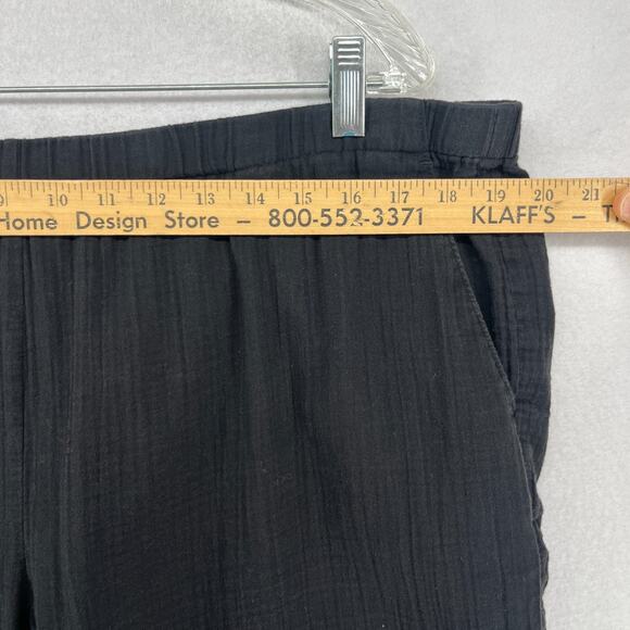 EILEEN FISHER Pants XL Organic Cotton Crinkle Gauze Tapered Pull On Black - Picture 12 of 16